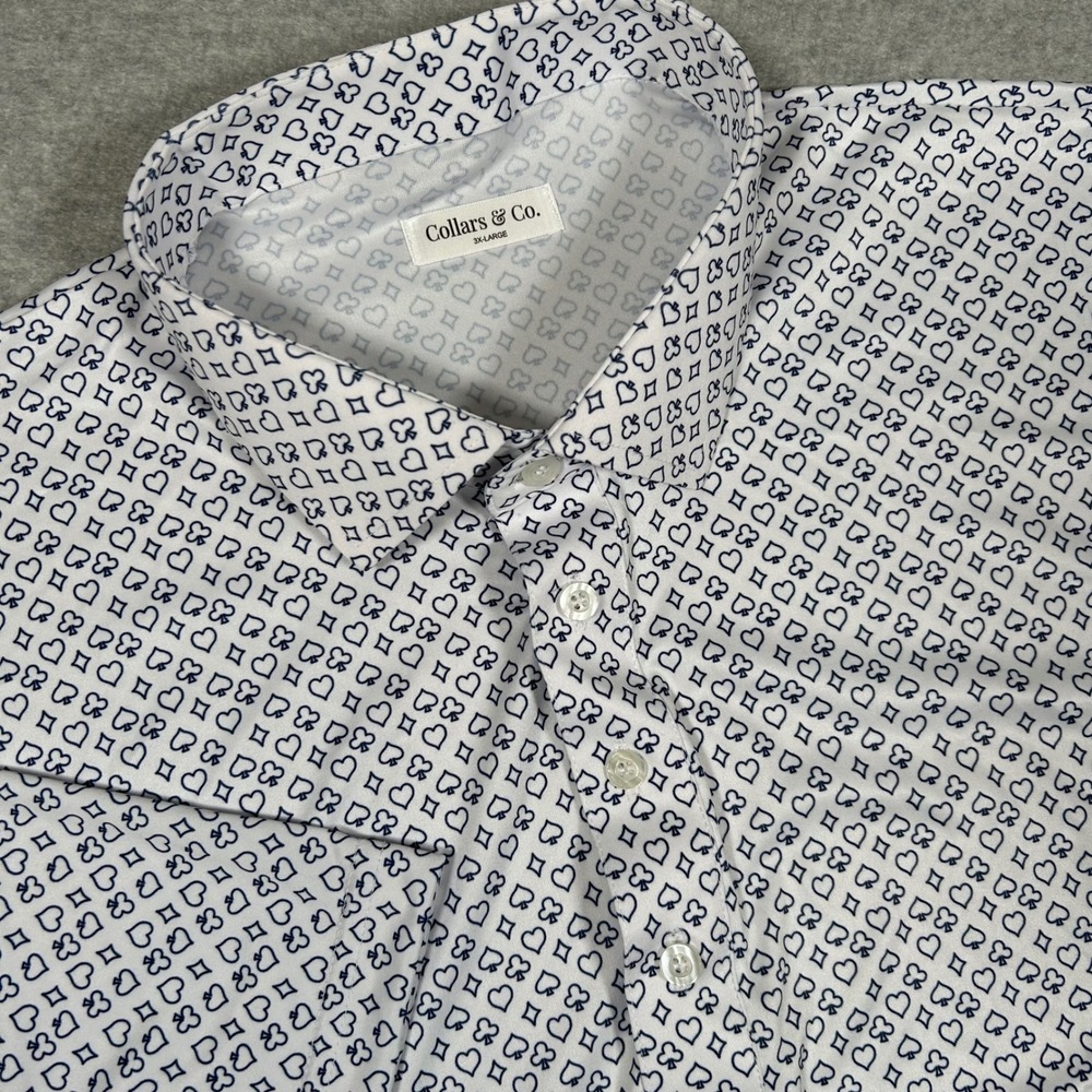 Collars‎ & Co Polo Shirt Mens 3XL White Poker Card Semi Spread Dress Collar NEW